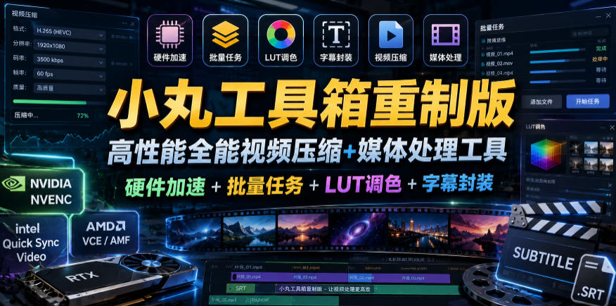 小丸工具箱重制版–高性能全能视频压缩+媒体处理工具｜硬件加速+批量任务+LUT调色+字幕封装-资源社
