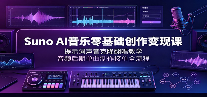 Suno AI音乐零基础创作变现课:提示词声音克隆翻唱教学,音频后期单曲制作接单全流程-资源社