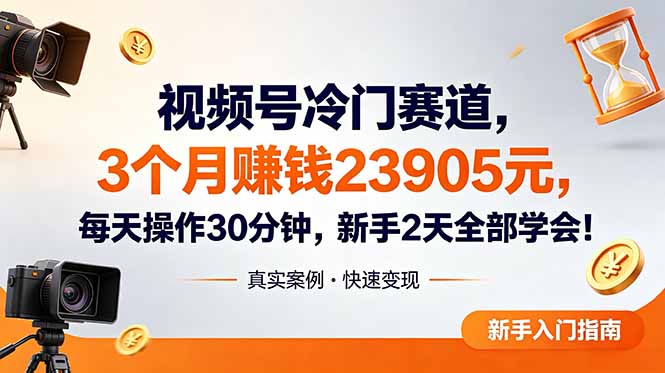 视频号冷门赛道,3个月变现23905元,新手2天学会 每天操作30分钟!-资源社