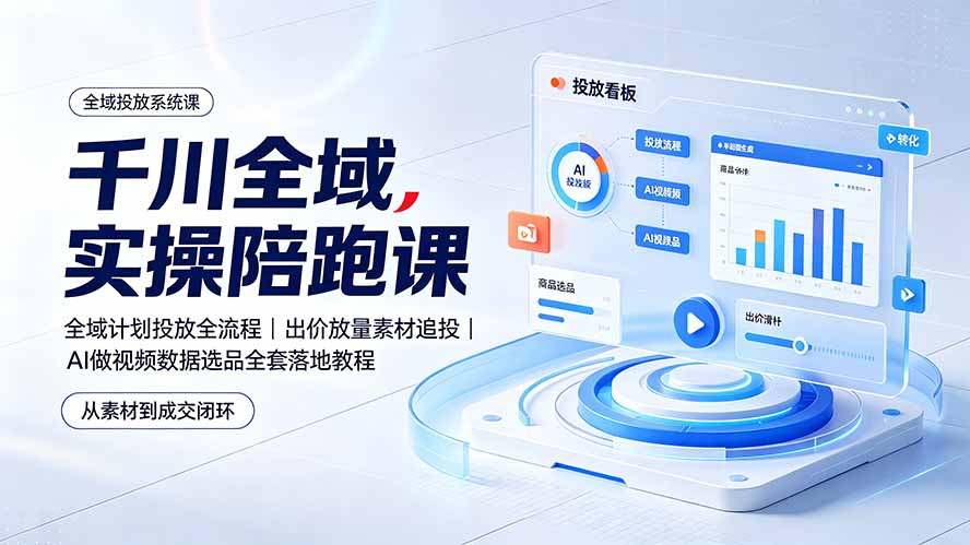 千川全域实操陪跑课：全域计划投放全流程｜出价放量素材追投｜AI做视频数据选品全套落地教程-资源社