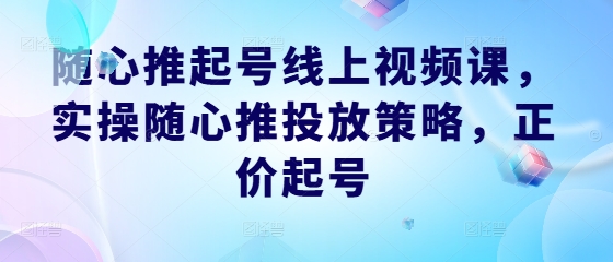 随心推起号线上视频课，实操随心推投放策略，正价起号-资源社