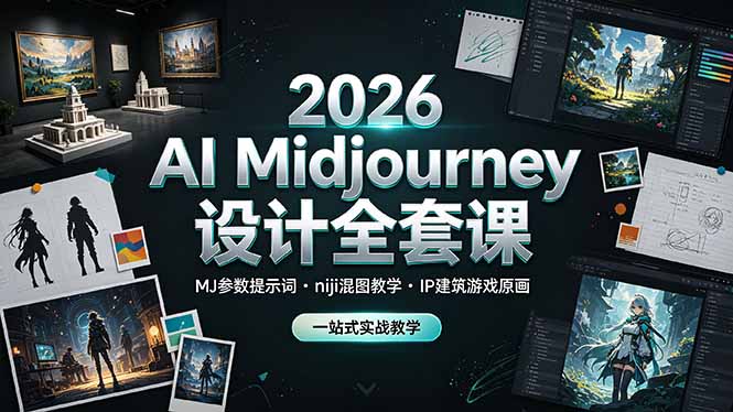 2026 AI Midjourney设计全套课,MJ参数提示词niji混图教学,IP建筑游戏原画一站式实战教学-资源社