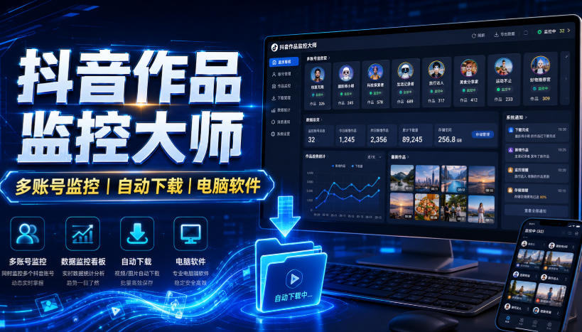 抖音作品监控大师，多账号监控丨自动下载丨电脑软件-资源社