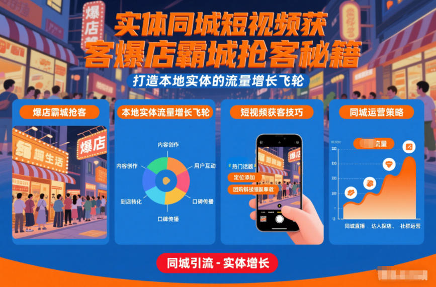 实体同城短视频获客爆店霸城抢客秘籍，打造本地实体的流量增长飞轮-资源社