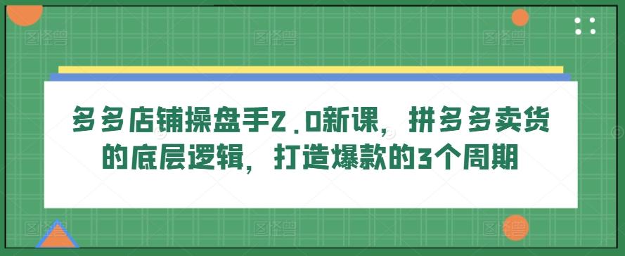 多多店铺操盘手2.0新课，拼多多卖货的底层逻辑，打造爆款的3个周期-资源社