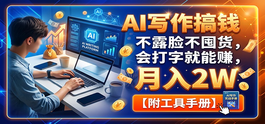 AI写作搞钱：不露脸不囤货，会打字就能赚，月入2W【附工具手册】-资源社