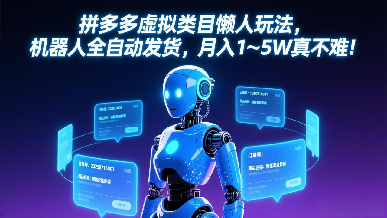 拼多多虚拟类目懒人玩法，机器人全自动发货，月入 1-5W 真不难！-资源社