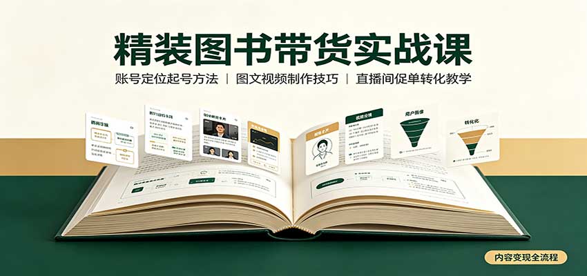 精装图书带货实战课：账号定位起号方法，图文视频制作，促单转化教学-资源社