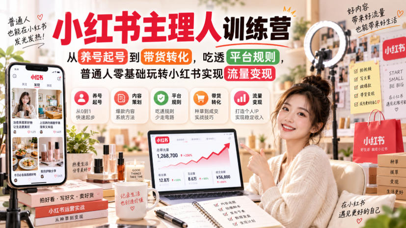 小红书主理人训练营,从养号起号到带货转化,吃透平台规则,普通人零基础玩转小红书实现流量变现-资源社