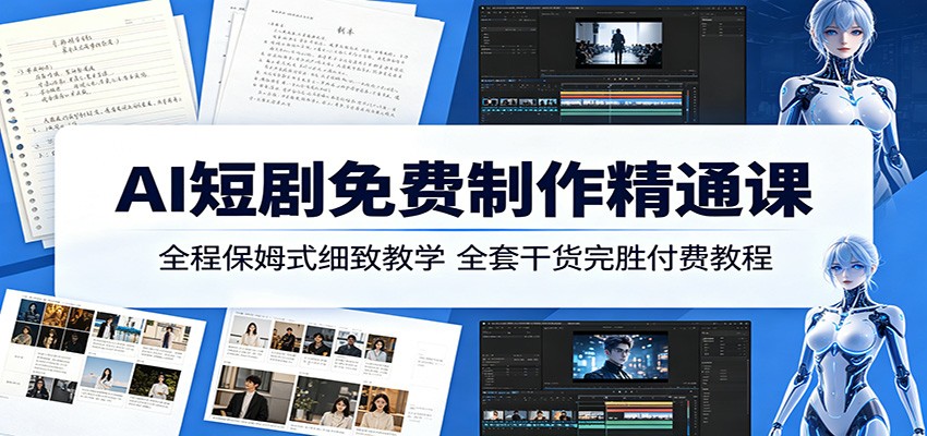 AI短剧免费制作精通课：全程保姆式细致教学，全套干货完胜付费教程-资源社