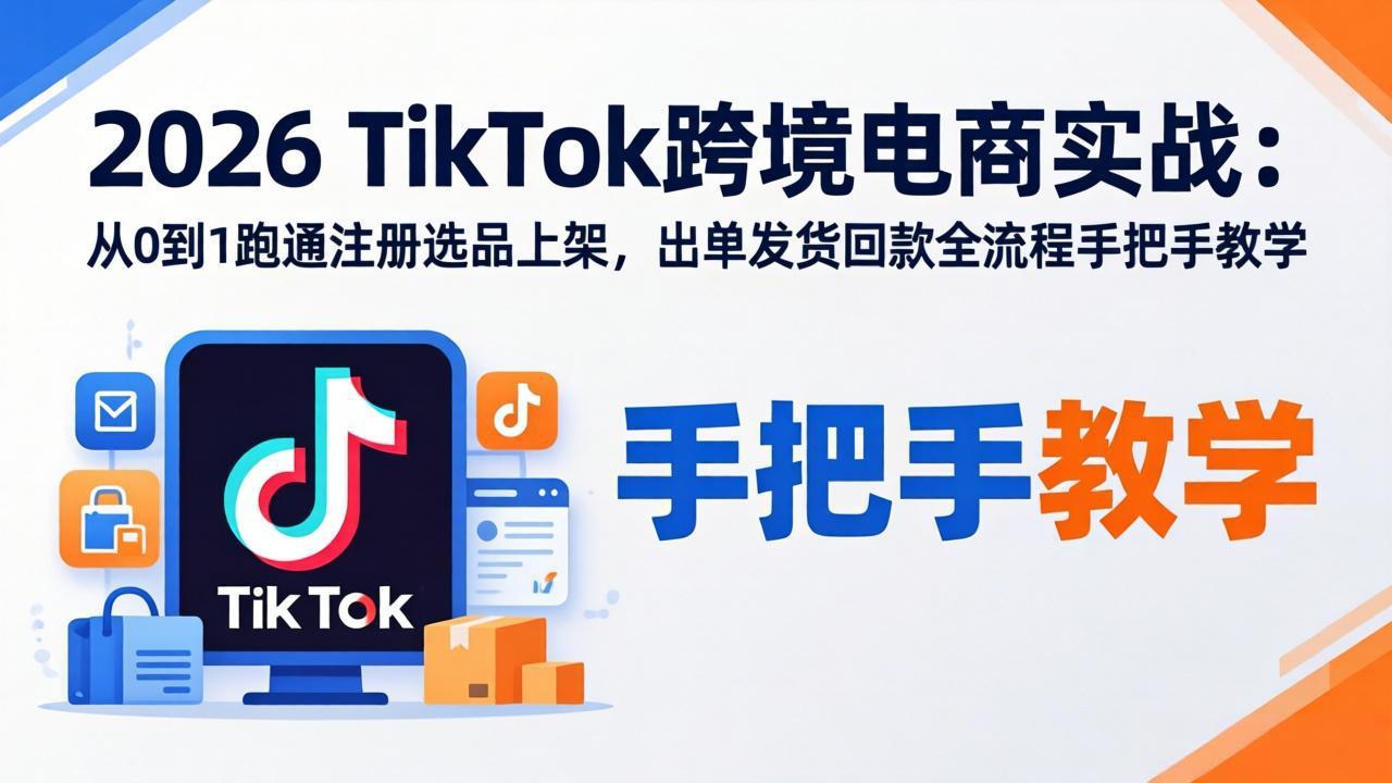 2026TikTok跨境电商实战：从0到1跑通注册选品上架，出单发货回款全流程手把手教学-资源社