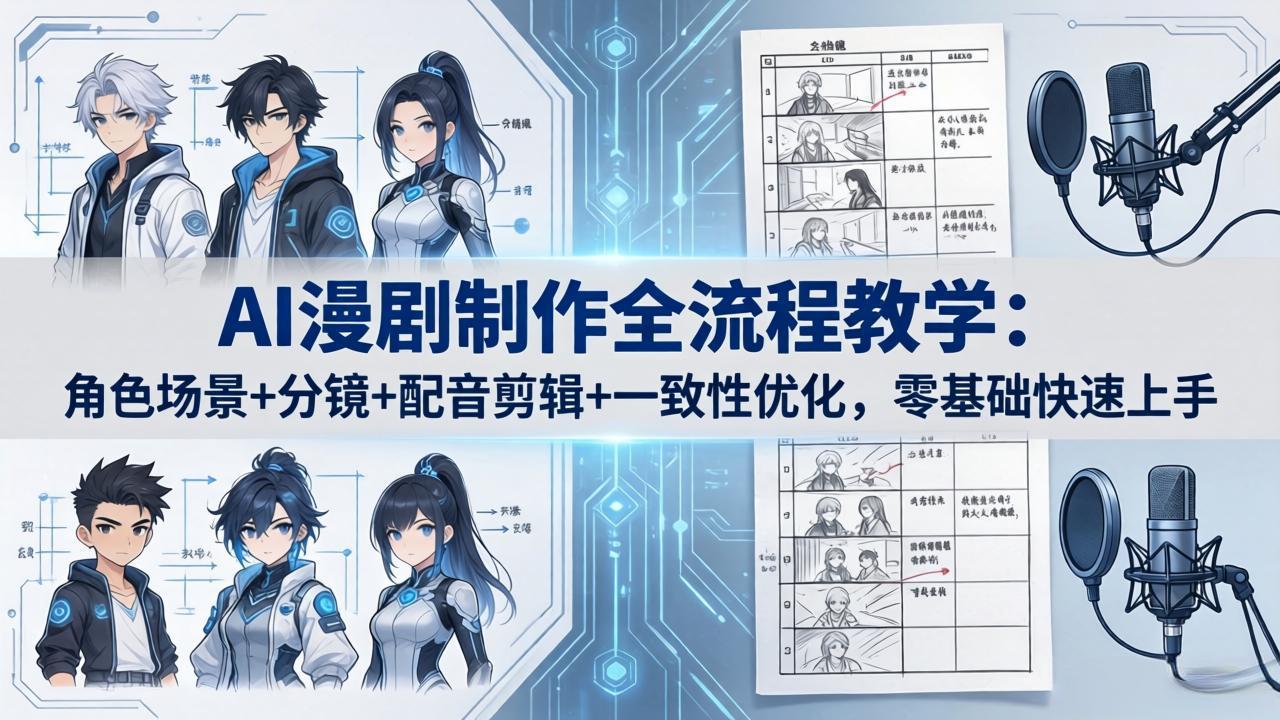 AI漫剧制作全流程教学：角色场景+分镜+配音剪辑+一致性优化，零基础快速上手-资源社