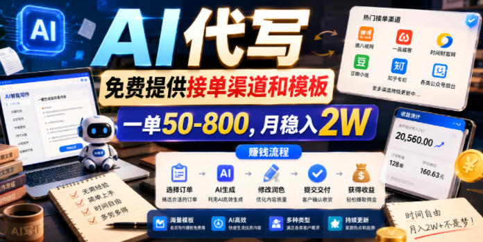 AI代写，免费提供接单渠道和模板，一单50-800，月稳入2W【揭秘】-资源社