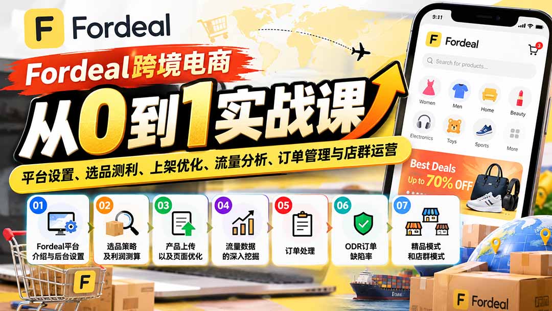 Fordeal跨境电商从0到1实战课：平台设置、选品测利、上架优化、流量分析、订单管理与店群运营-资源社
