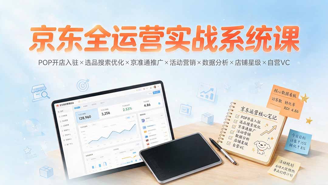 京东全运营实战系统课：POP开店入驻×选品搜索优化×京准通推广×活动营销×数据分析×店铺星级×自营VC-资源社