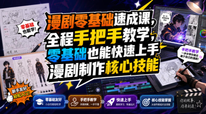 漫剧零基础速成课，全程手把手教学，零基础也能快速上手漫剧制作核心技能-资源社
