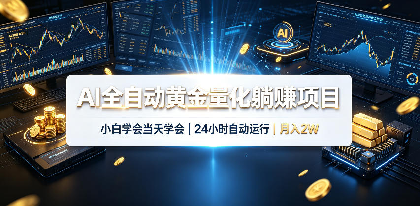 AI全自动黄金量化躺賺项目，24小时自动运行，月入2W！-资源社
