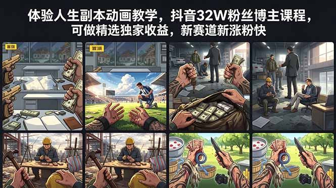 体验人生副本动画教学, 抖音32W粉丝博主课程,可做精选独家收益,新赛道新涨粉快-资源社