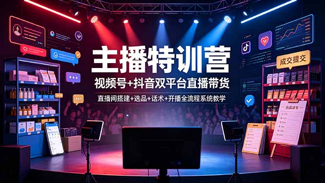 主播特训营:视频号+抖音双平台直播带货,直播间搭建+选品+话术+开播全流程系统教学-资源社