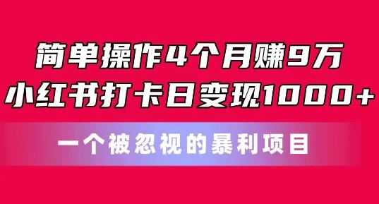 简单操作4个月赚9w，小红书打卡日变现1k，一个被忽视的暴力项目【揭秘】-资源社