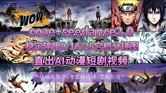 [COZE搭建教学]COZE+即梦Seedance 2.0稳定输出9-16-25宫格分镜图直出AI漫剧视频-资源社