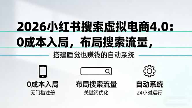 2026小红书搜索虚拟电商4.0:0成本入局,布局搜索流量,搭建睡觉也赚钱的自动系统-资源社
