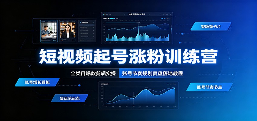 短视频起号涨粉训练营：全类目爆款剪辑实操，账号节奏规划复盘落地教程-资源社