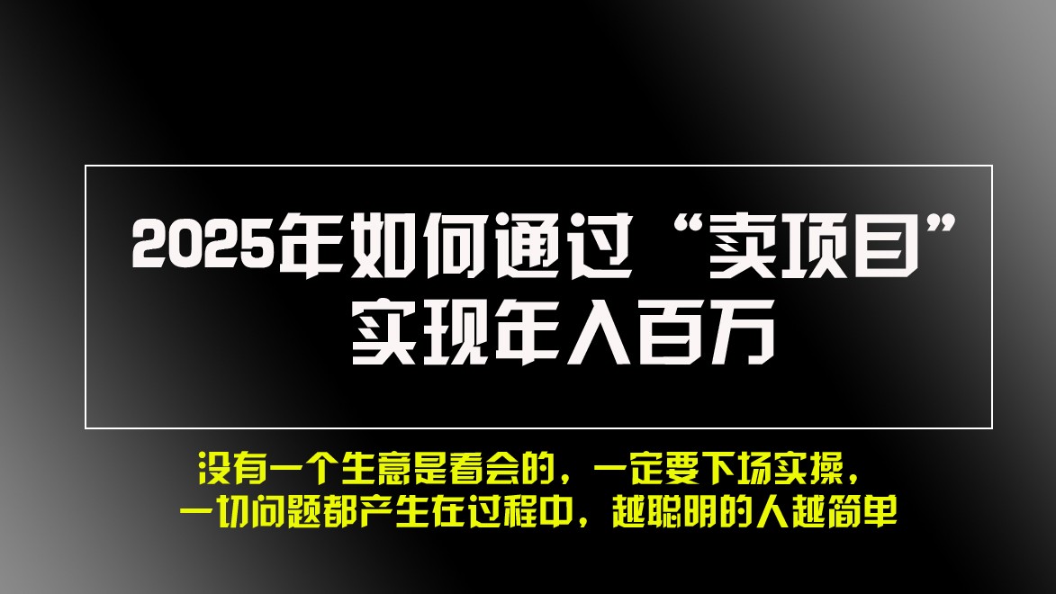 2025年如何通过“卖项目”实现年入百万-资源社