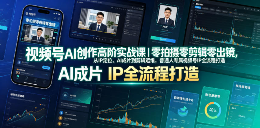 视频号AI创作高阶实战课｜零拍摄零剪辑零出镜，从IP定位、AI成片到剪辑运维，普通人专属视频号IP全流程打造-资源社