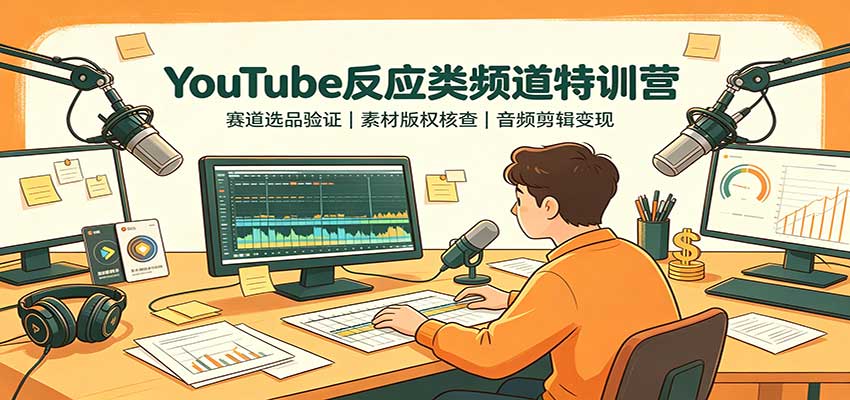 YouTube反应类频道特训营：赛道选品验证，素材版权核查，音频剪辑变现-资源社
