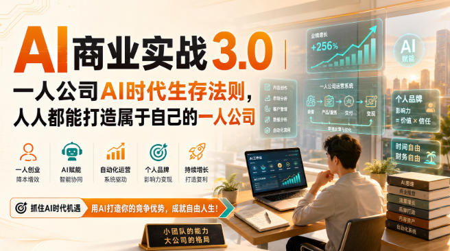 AI商业实战3.0｜一人公司AI时代生存法则，人人都能打造属于自己的一人公司-资源社