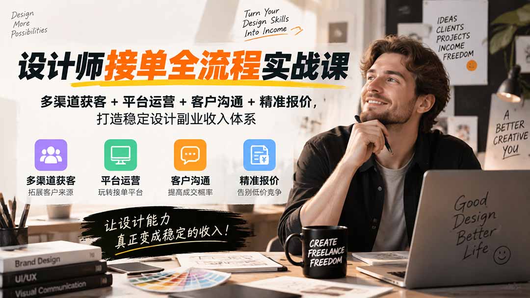 设计师接单全流程实战课-无水印|多渠道获客+平台运营+客户沟通+精准报价,打造稳定设计副业收入体系-资源社