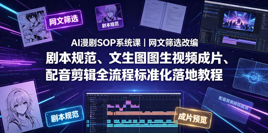 AI漫剧SOP系统课｜网文筛选改编、剧本规范、文生图图生视频成片、配音剪辑全流程标准化落地教程(更新0810)-资源社