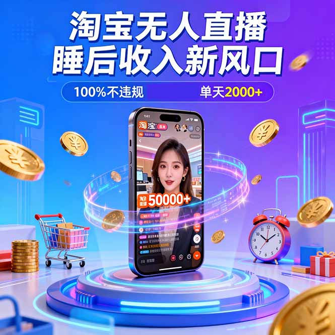 淘宝无人直播,不违规不封号,直播100小时卖了5万,年底旺季!-资源社