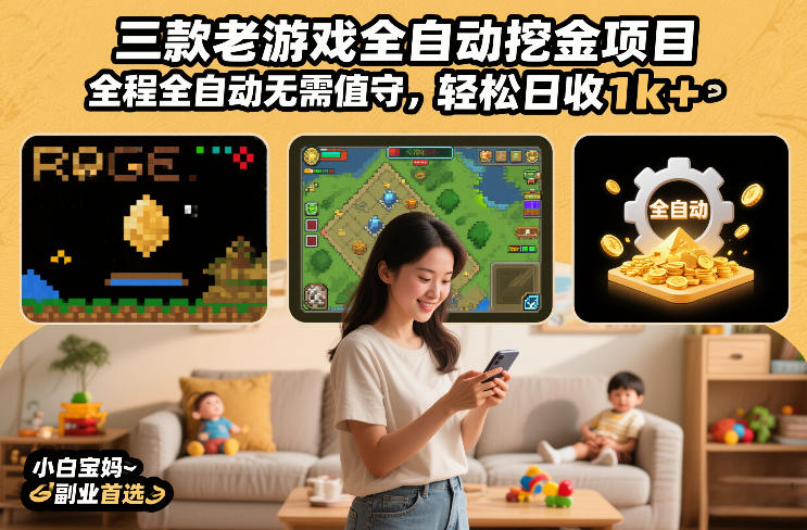 三款老游戏全自动挖金项目，全程全自动无需值守，轻松日收1k+，小白宝妈副业首选【揭秘】-资源社