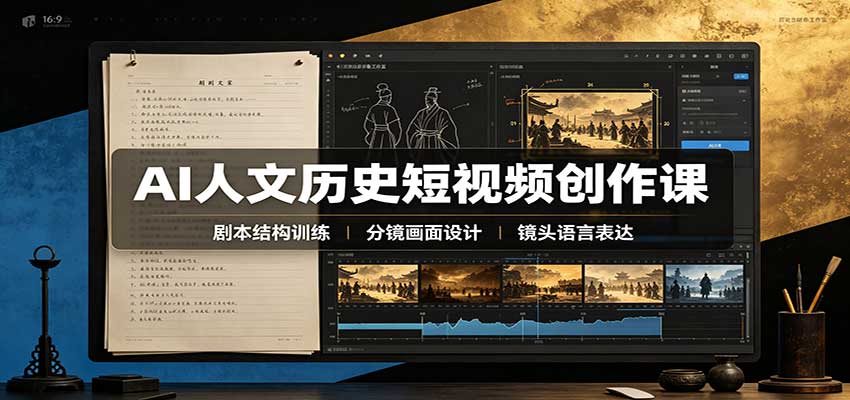 AI人文历史短视频创作课：赛道对标、剧本分镜制图，掌握视频完整产出流程-资源社