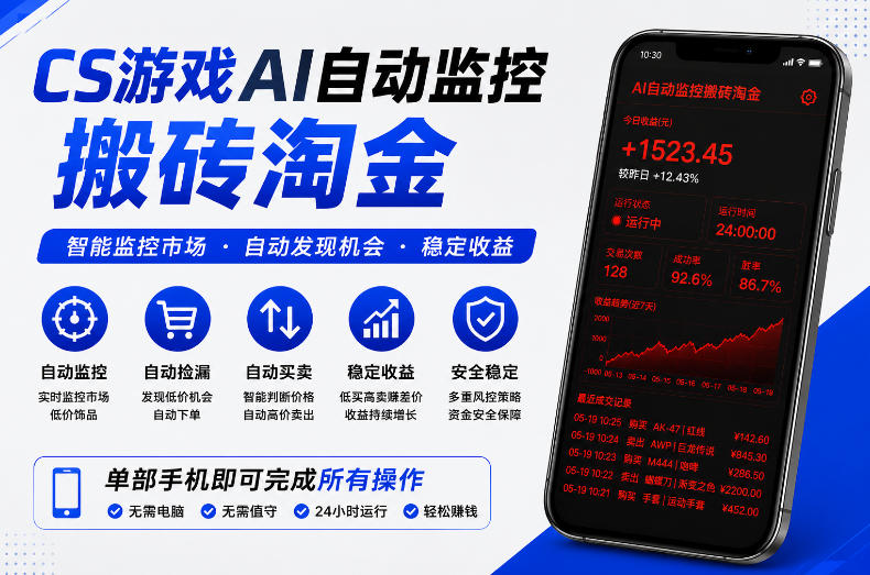 CS游戏AI自动监控搬砖淘金，稳定运行多年，支持任何形式验证，日入300+【揭秘】-资源社
