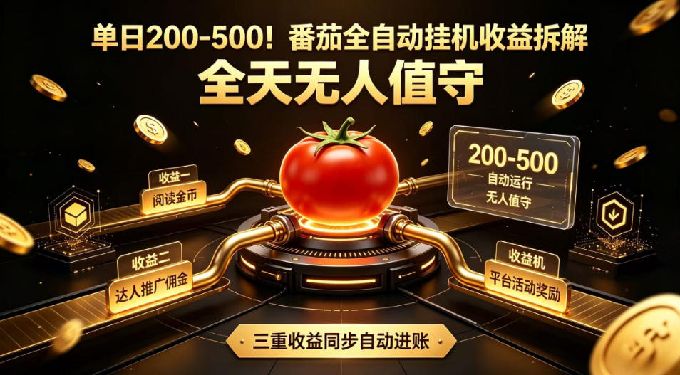 单日200-500！番茄全自动挂G收益拆解，全天无人值守，矩阵操作收益翻倍【揭秘】-资源社
