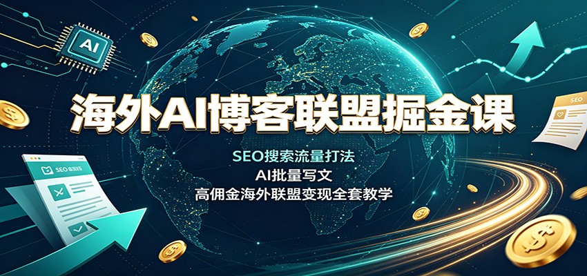海外AI博客联盟掘金课:SEO搜索流量打法,AI批量写文,高佣金海外联盟变现全套教学-资源社