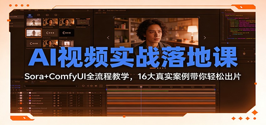 AI视频实战落地课：Sora+ComfyUI全流程教学，16大真实案例带你轻松出片-资源社