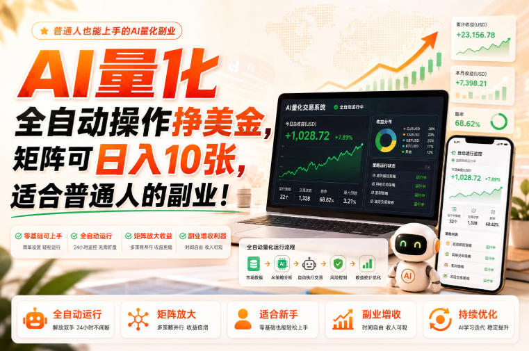 AI量化全自动操作挣美金，矩阵可日入10张，适合普通人的副业！【揭秘】-资源社