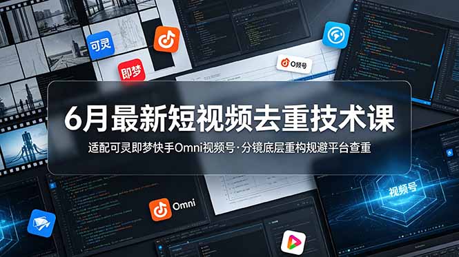 6月最新短视频去重技术课,适配可灵即梦快手Omni视频号,分镜底层重构规避平台查重-资源社