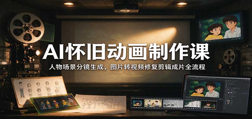 AI怀旧动画制作课：人物场景分镜生成，图片转视频修复剪辑成片全流程-资源社