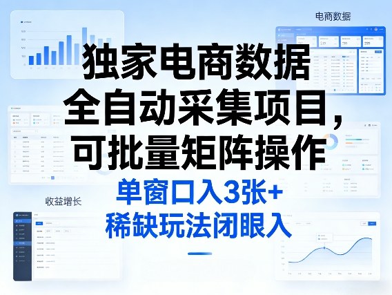 独家电商数据全自动采集项目，可批量矩阵操作，单窗口日入3张+，稀缺玩法闭眼入【揭秘】-资源社