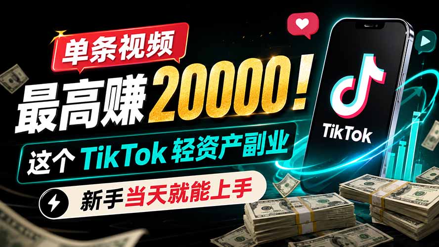 单条视频最高赚 20000!这个 TikTok 轻资产副业,新手当天就能上手-资源社