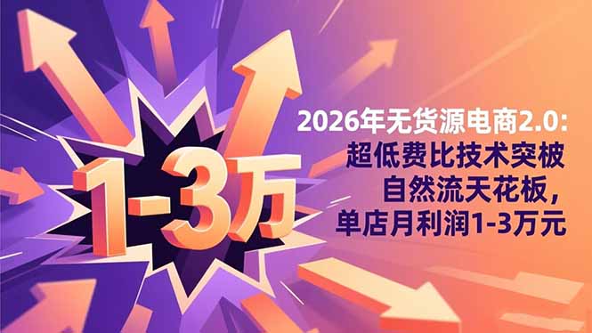 2026年无货源电商2.0【更新】：超低费比技术突破自然流天花板，单店月利润1-3万元-资源社
