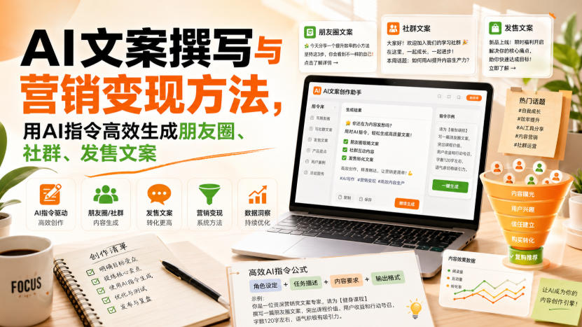 AI文案撰写与营销变现方法，用AI指令高效生成朋友圈、社群、发售文案-资源社