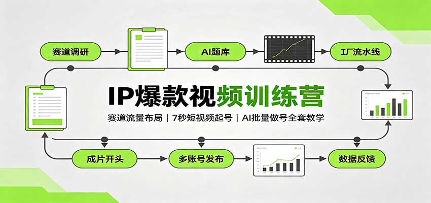 IP爆款视频训练营：赛道流量布局，7秒短视频起号，AI批量做号全套教学-资源社