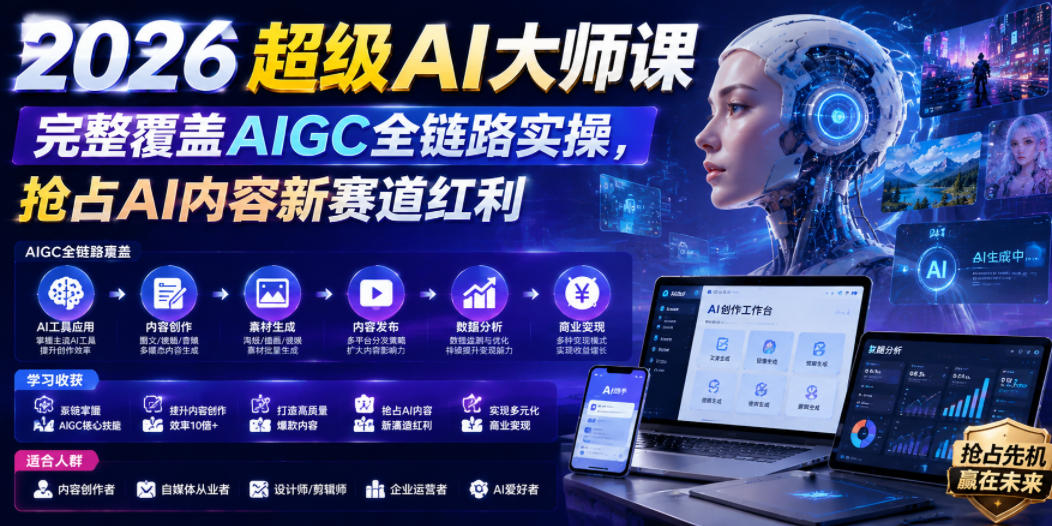 2026超级AI大师课,完整覆盖AIGC全链路实操,抢占AI内容新赛道红利-资源社