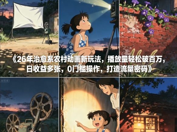 26年治愈系农村动画新玩法，播放量轻松破百万，日收益多张，0门槛操作，打造流量密码-资源社